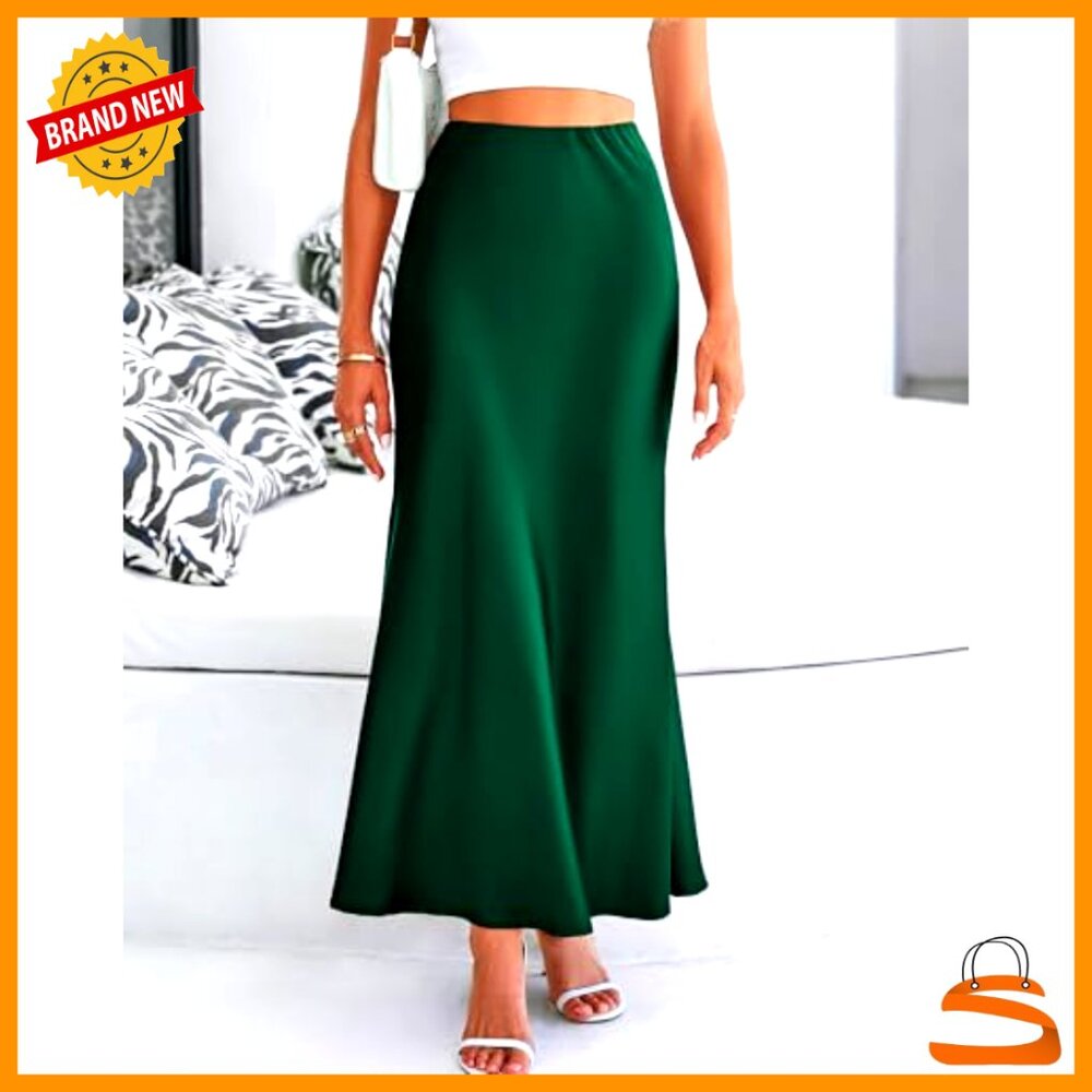 Mermaid Maxi Skirt High Waisted Elastic Satin Business Casual Cocktail - Picture 4 of 7